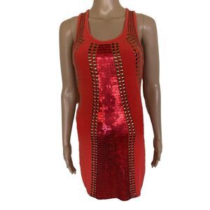 Countess Size M Red Orange Studs Sequins Party Club Wear Ribbed Sweater Dress